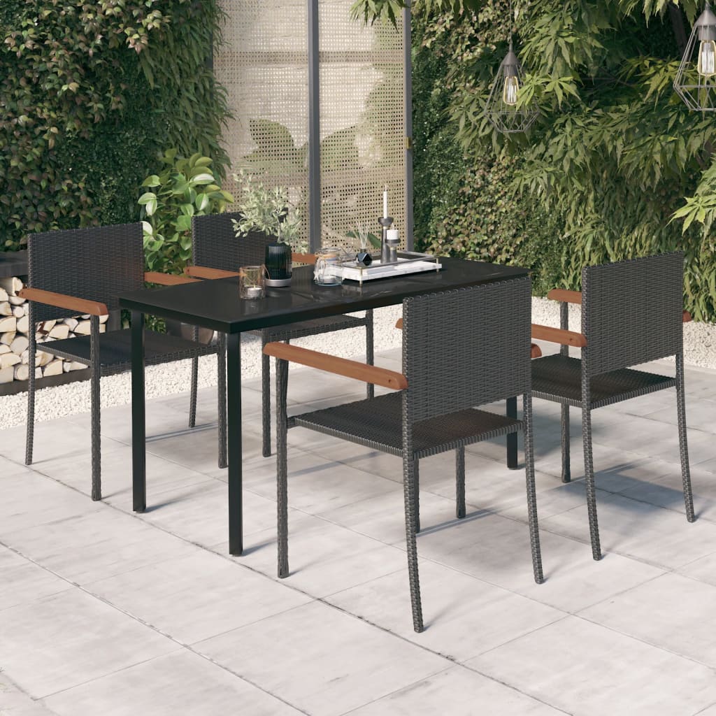 7 Piece Garden Dining Set Black Poly Rattan