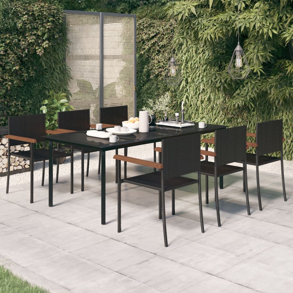 7 Piece Garden Dining Set Black Poly Rattan