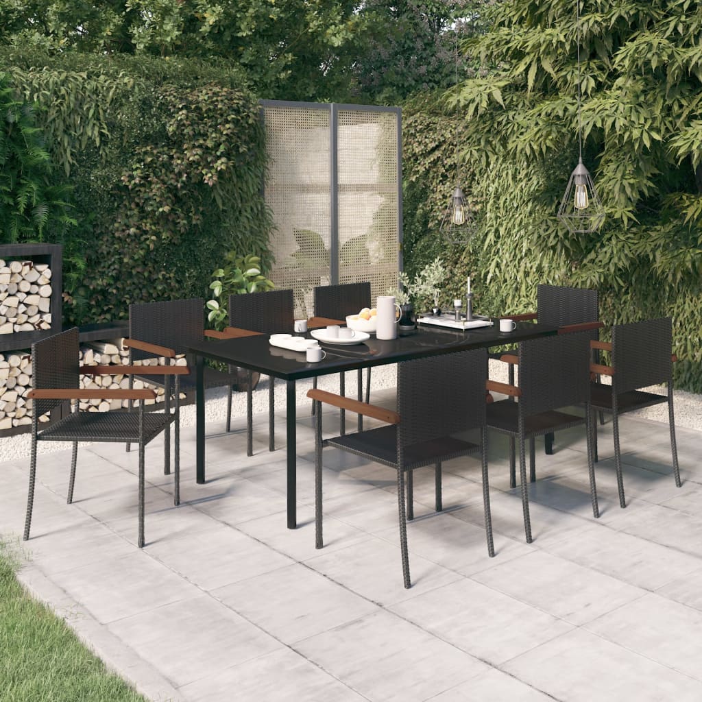 7 Piece Garden Dining Set Black Poly Rattan