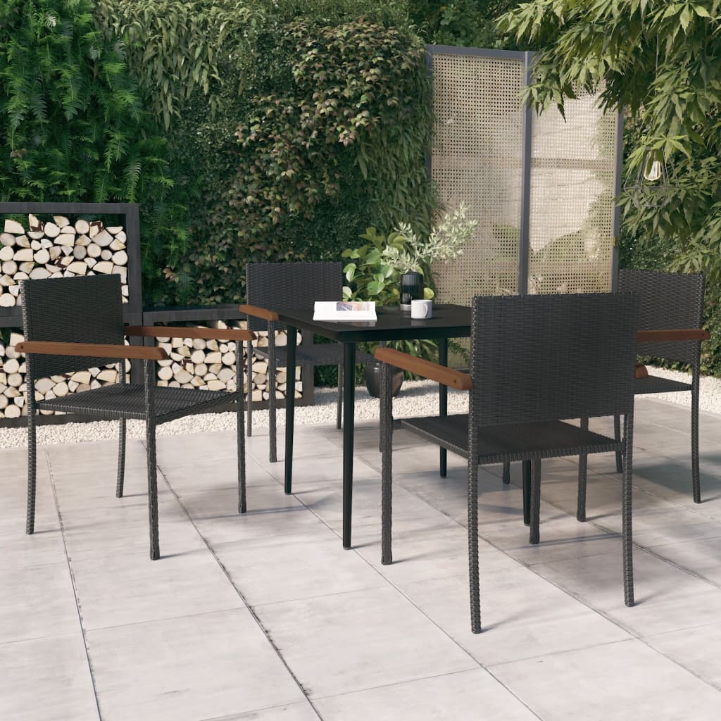 7 Piece Garden Dining Set Black Poly Rattan