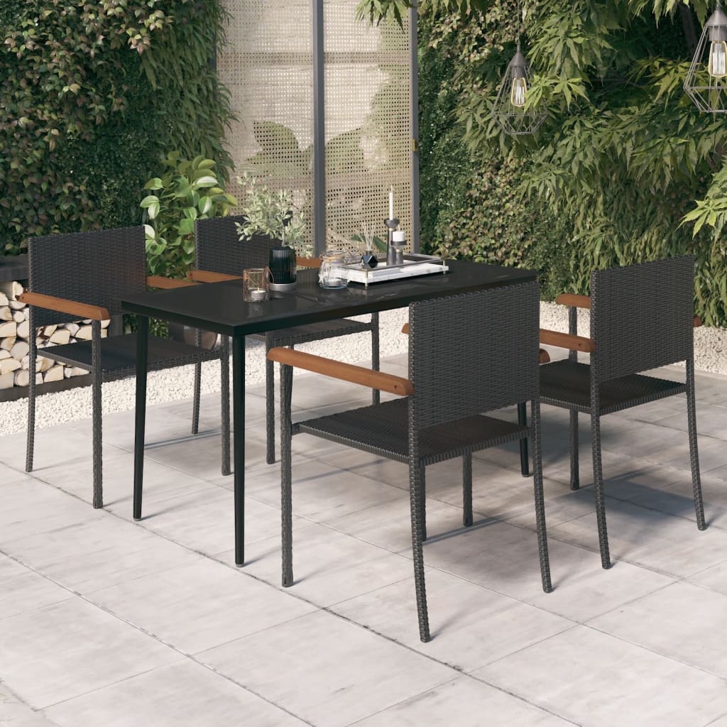 7 Piece Garden Dining Set Black Poly Rattan