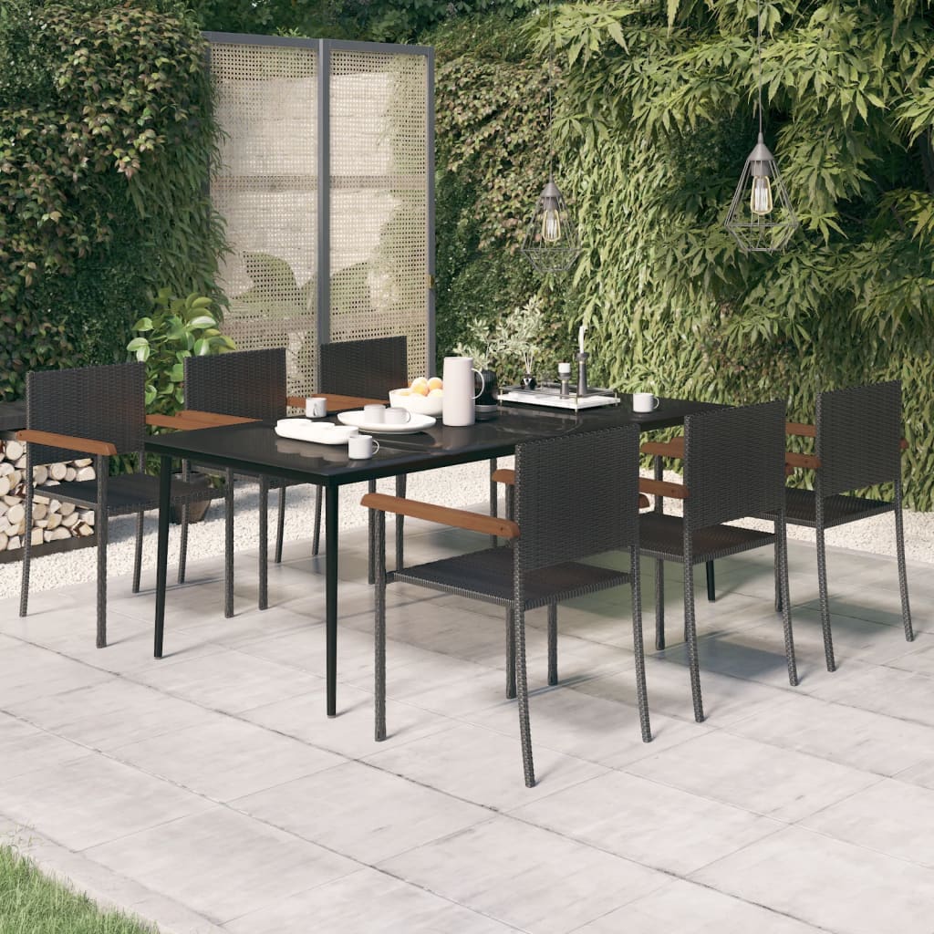 7 Piece Garden Dining Set Black Poly Rattan