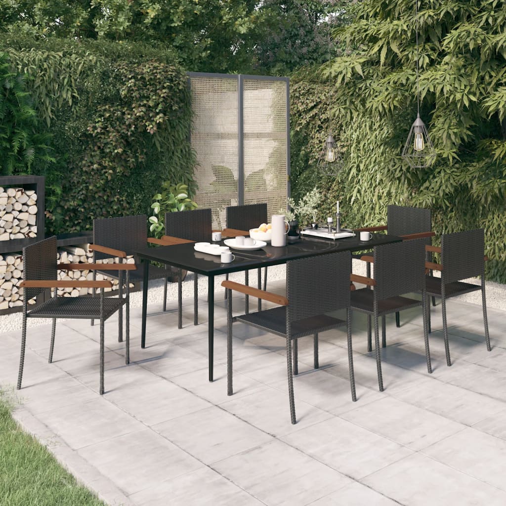 7 Piece Garden Dining Set Black Poly Rattan