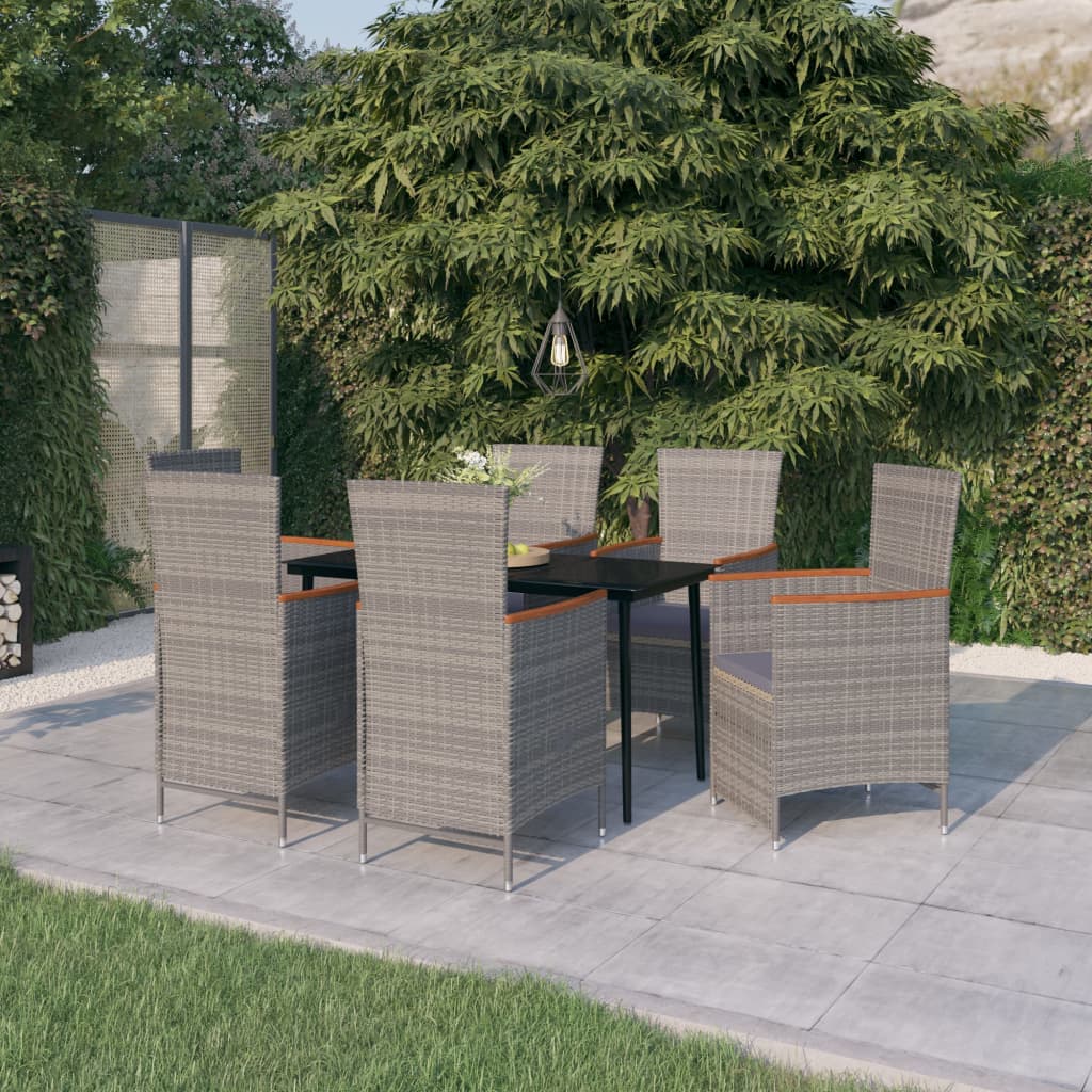 7 Piece Garden Dining Set With Cushions Grey