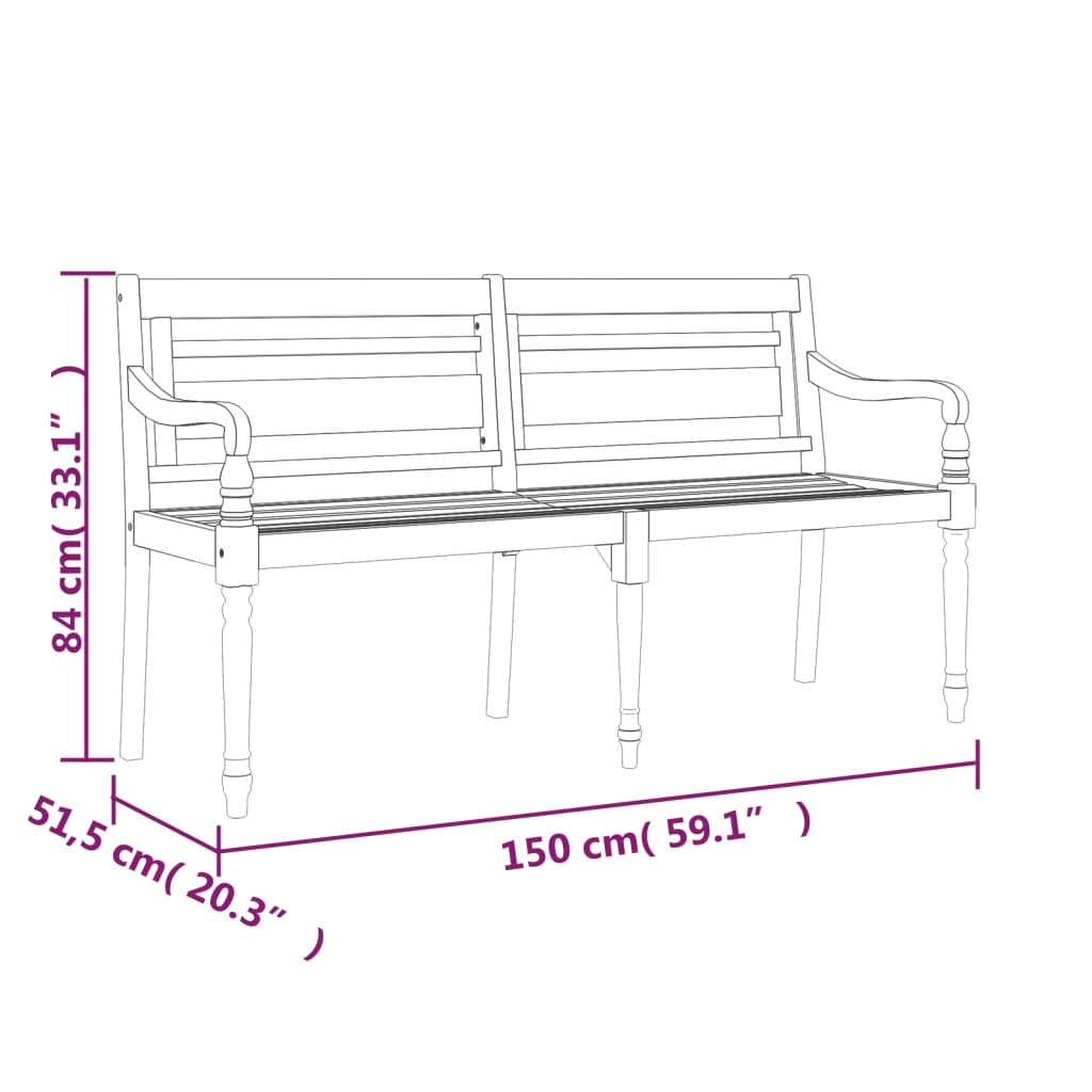 Batavia Bench With Cushion Solid Wood Teak