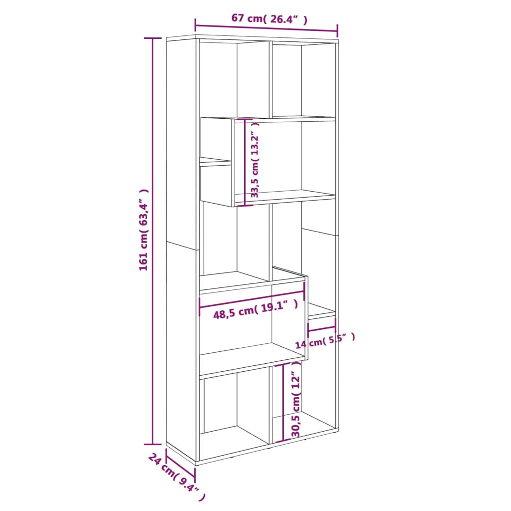 Book Cabinet 67X24X161 Cm Engineered Wood