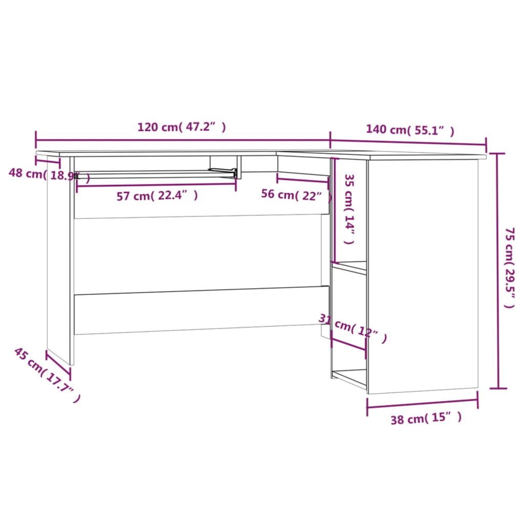 Corner Desk 120X140X75 Cm Engineered Wood