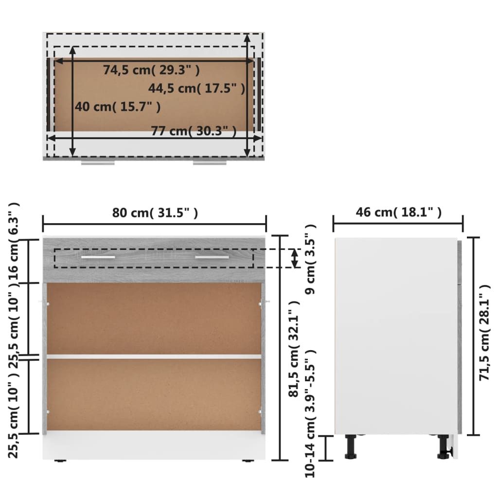 Drawer Bottom Cabinet Lyon 80X46X81.5 Cm Engineered Wood