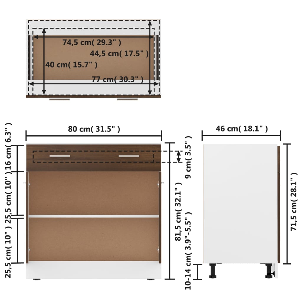Drawer Bottom Cabinet Lyon 80X46X81.5 Cm Engineered Wood