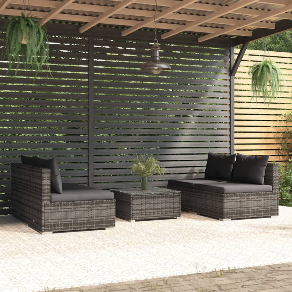 9 Piece Garden Lounge Set With Cushions Poly Rattan Grey