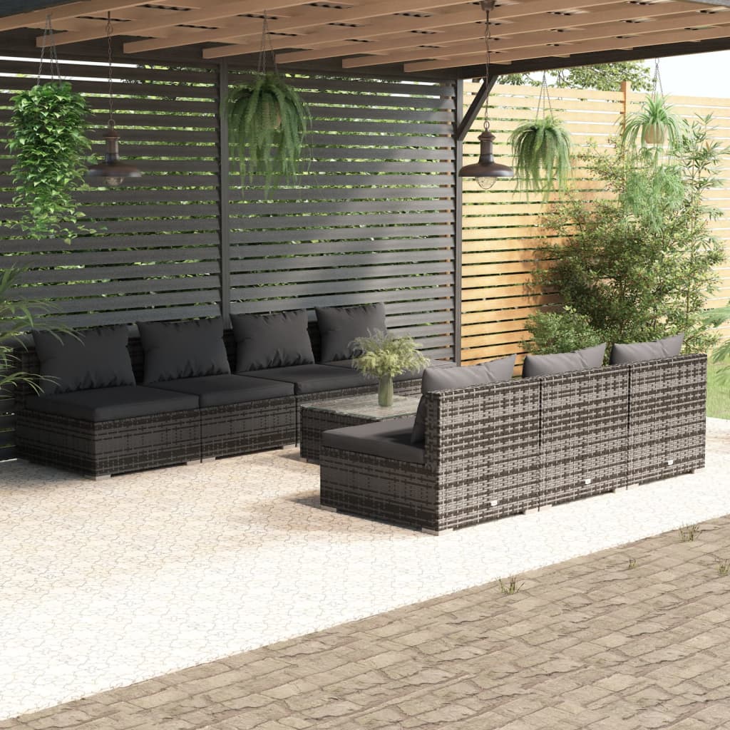 9 Piece Garden Lounge Set With Cushions Poly Rattan Grey