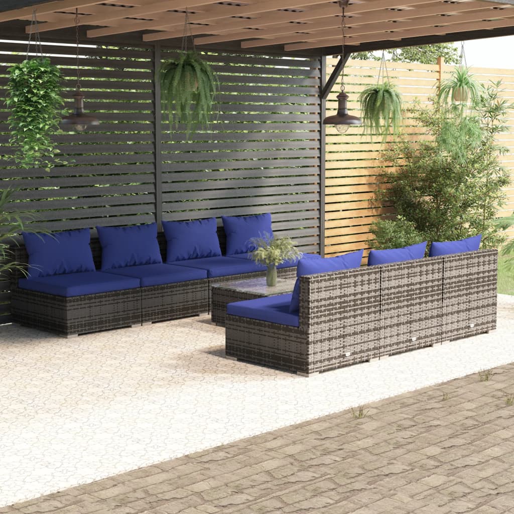 9 Piece Garden Lounge Set With Cushions Poly Rattan Grey