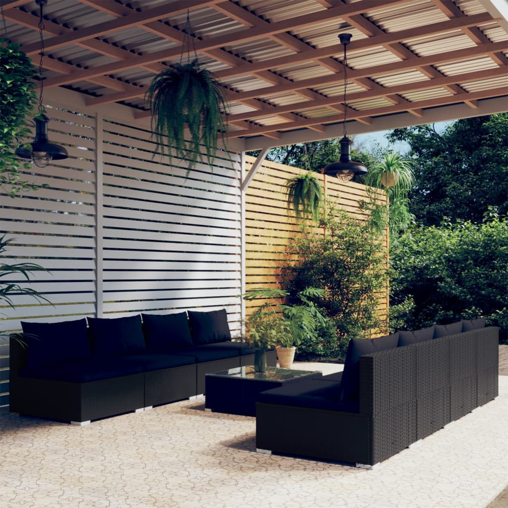 9 Piece Garden Lounge Set With Cushions Poly Rattan Grey