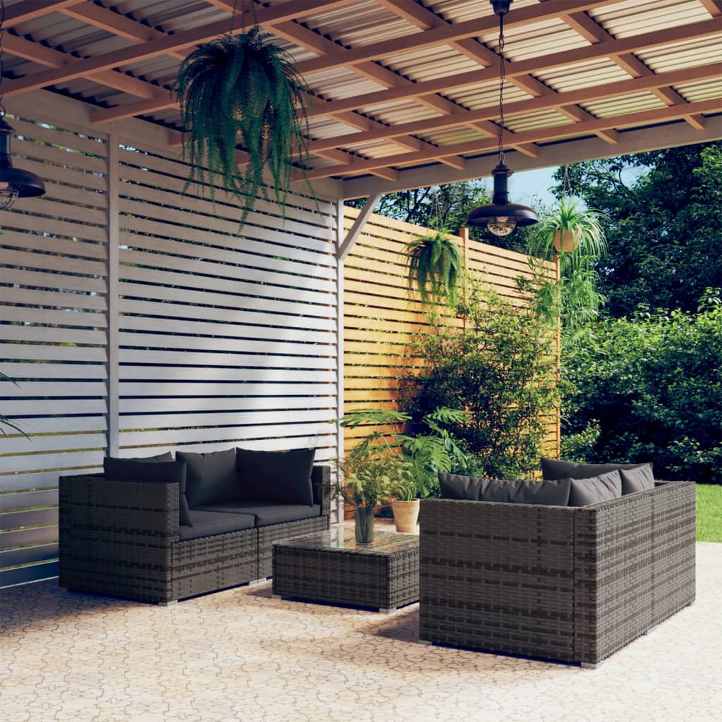 9 Piece Garden Lounge Set With Cushions Poly Rattan Grey