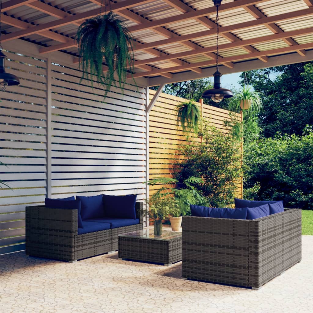 9 Piece Garden Lounge Set With Cushions Poly Rattan Grey