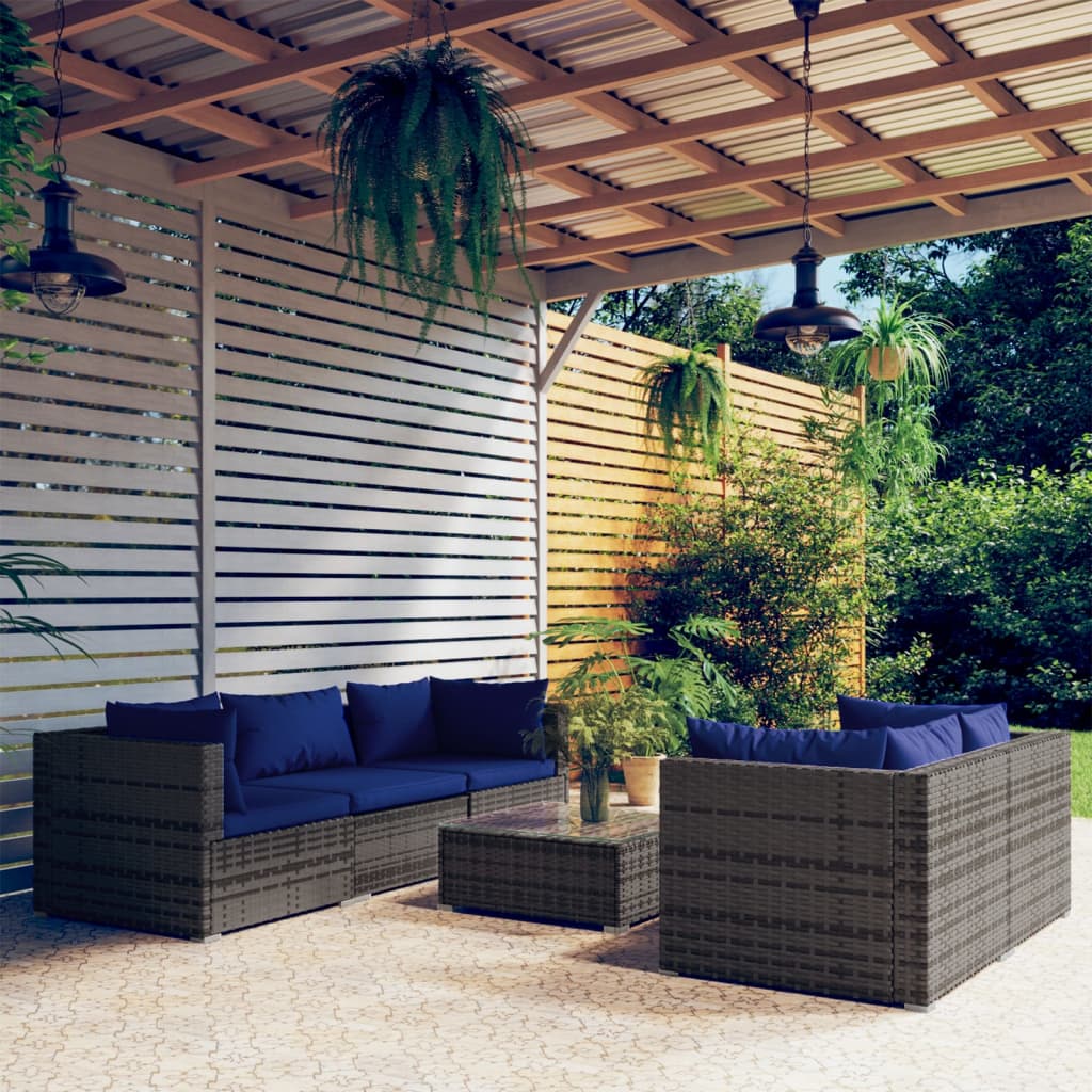 9 Piece Garden Lounge Set With Cushions Poly Rattan Grey