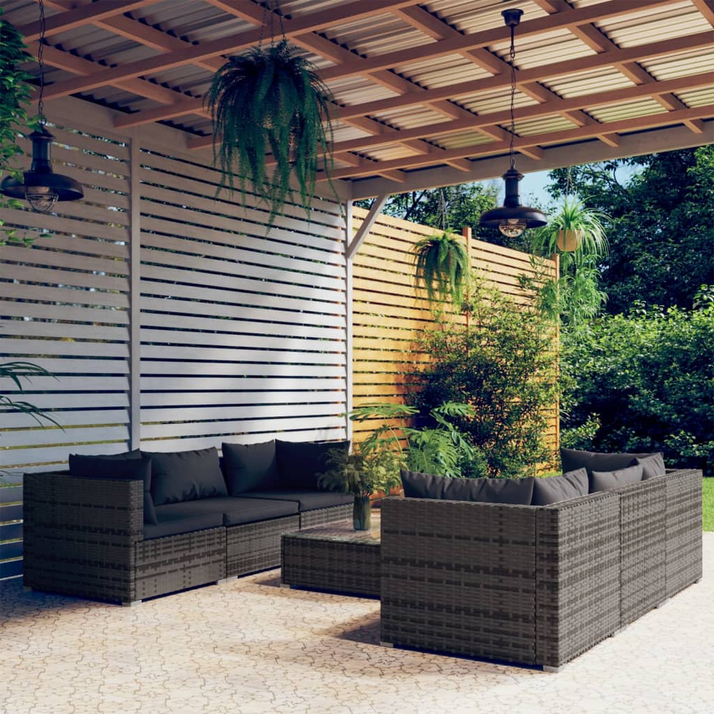 9 Piece Garden Lounge Set With Cushions Poly Rattan Grey