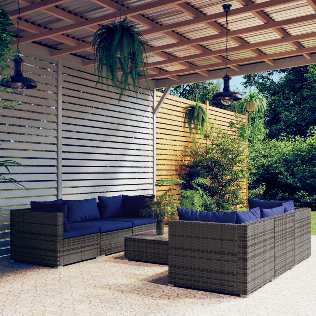 9 Piece Garden Lounge Set With Cushions Poly Rattan Grey