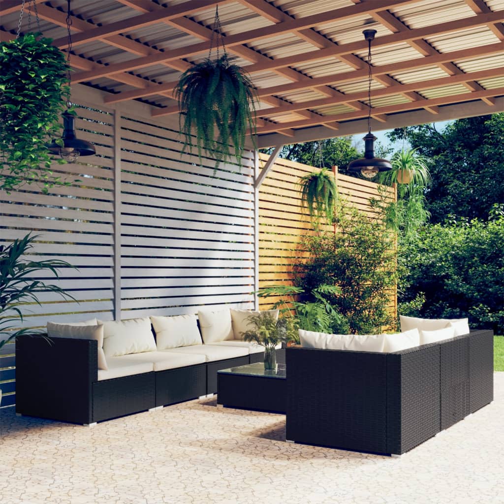 9 Piece Garden Lounge Set With Cushions Poly Rattan Grey