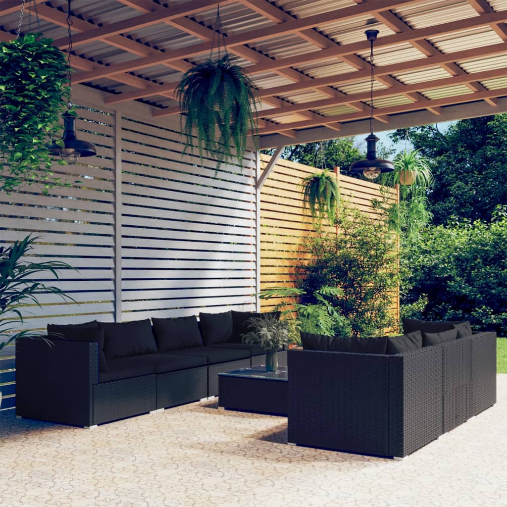 9 Piece Garden Lounge Set With Cushions Poly Rattan Grey