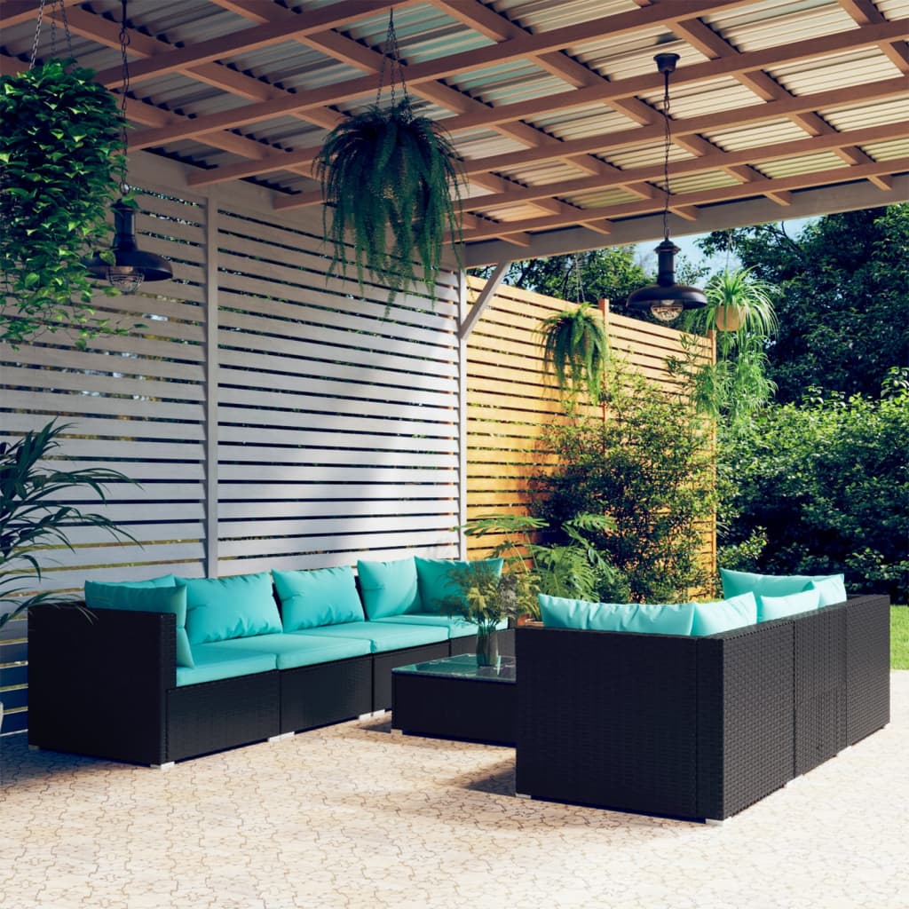 9 Piece Garden Lounge Set With Cushions Poly Rattan Grey