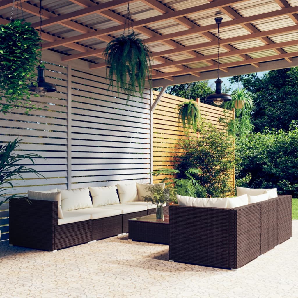 9 Piece Garden Lounge Set With Cushions Poly Rattan Grey