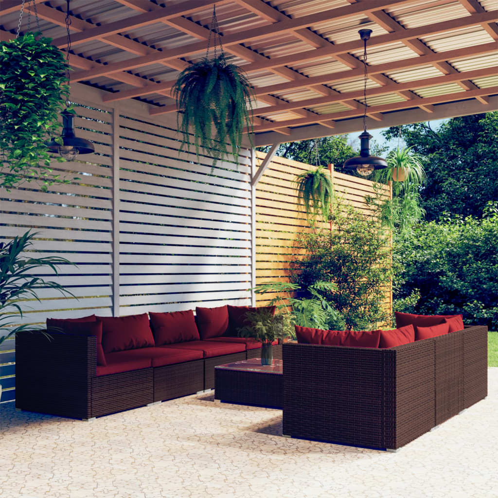 9 Piece Garden Lounge Set With Cushions Poly Rattan Grey