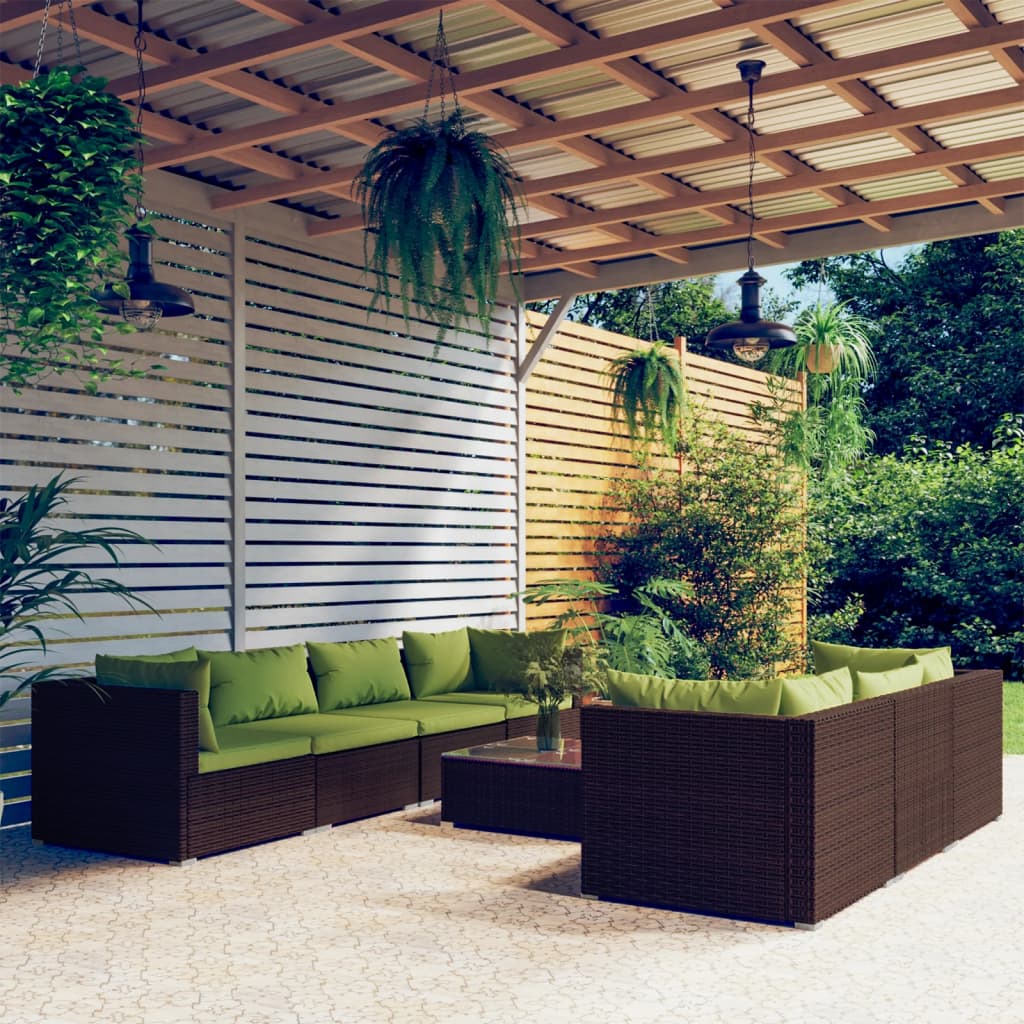 9 Piece Garden Lounge Set With Cushions Poly Rattan Grey