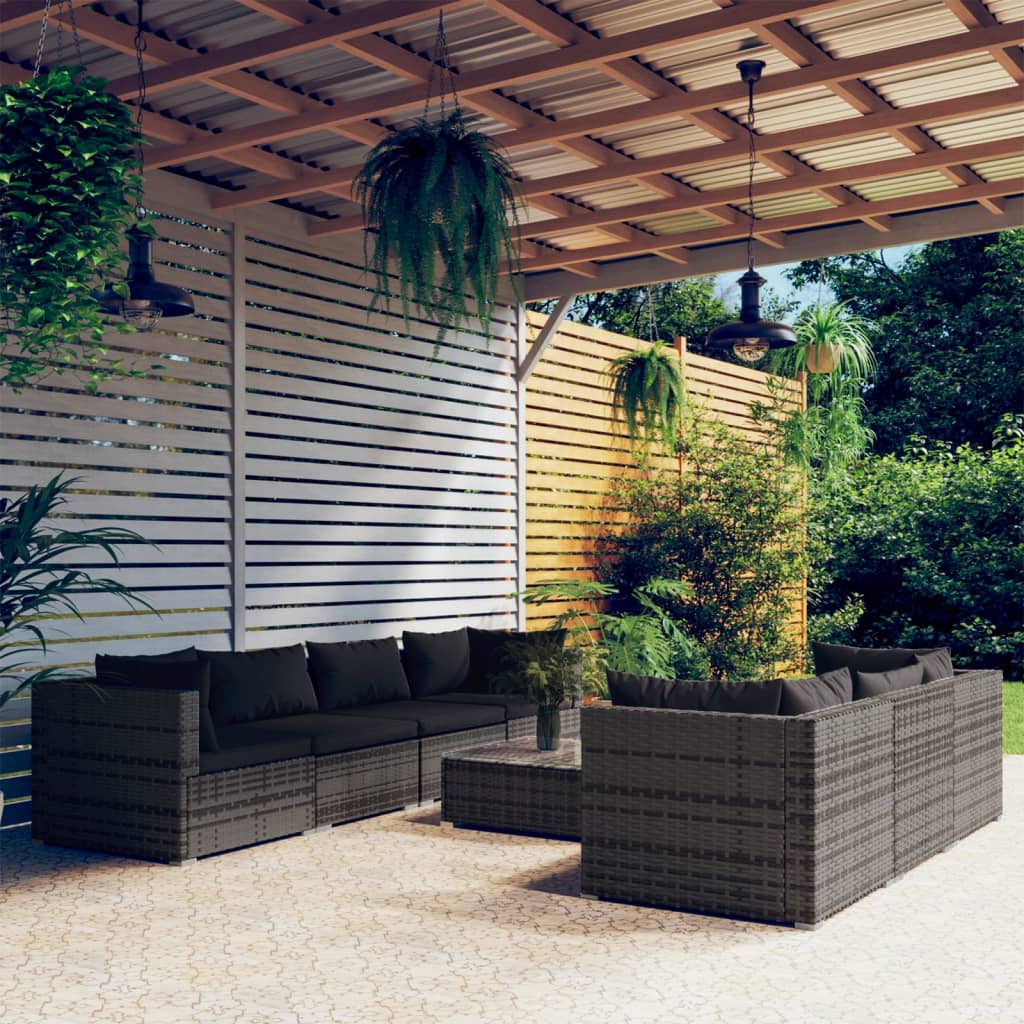 9 Piece Garden Lounge Set With Cushions Poly Rattan Grey