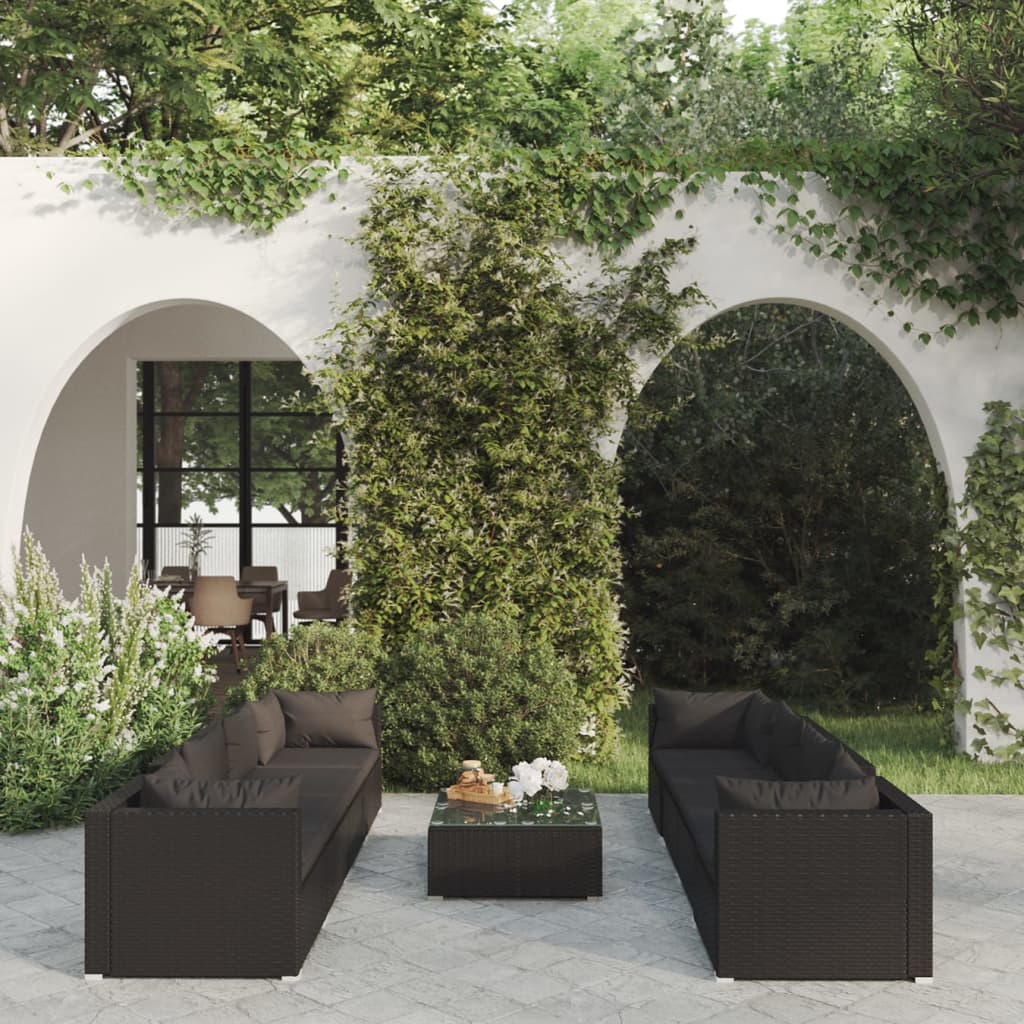 9 Piece Garden Lounge Set With Cushions Poly Rattan Grey