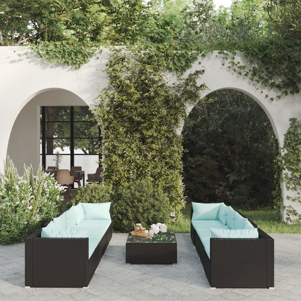 9 Piece Garden Lounge Set With Cushions Poly Rattan Grey