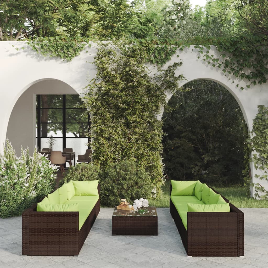 9 Piece Garden Lounge Set With Cushions Poly Rattan Grey