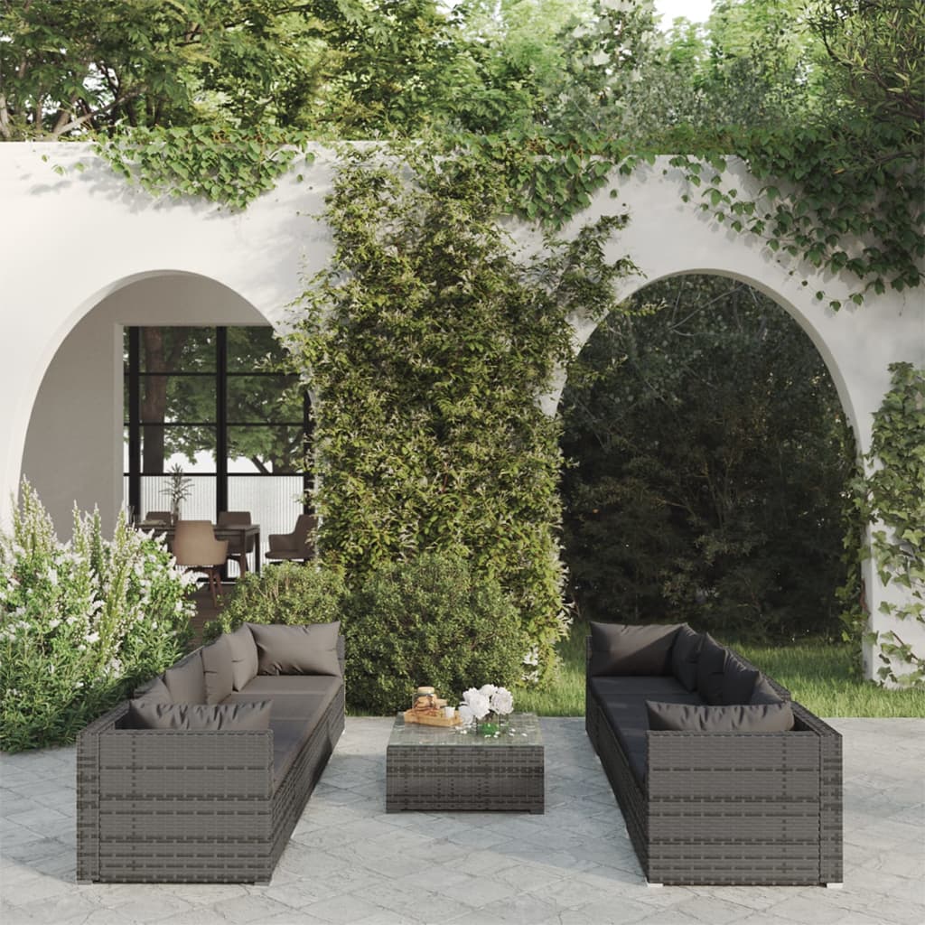 9 Piece Garden Lounge Set With Cushions Poly Rattan Grey