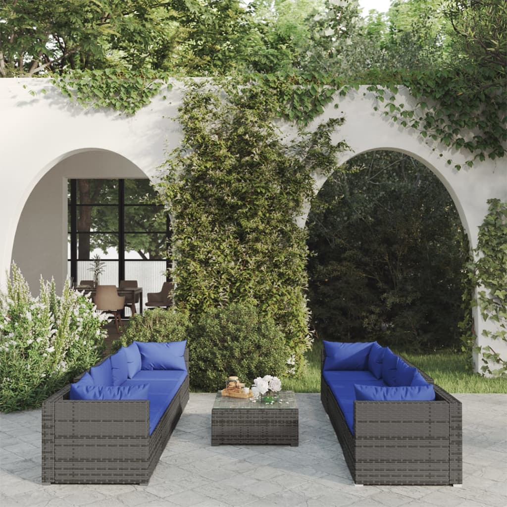 9 Piece Garden Lounge Set With Cushions Poly Rattan Grey
