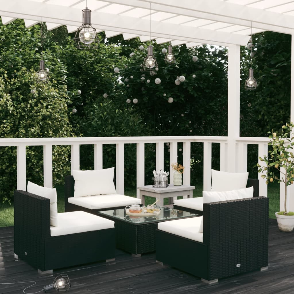 5 Piece Garden Lounge Set With Cushions Poly Rattan Grey