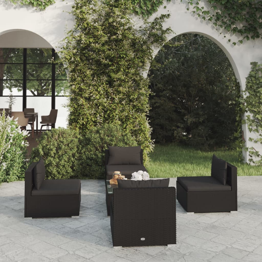 5 Piece Garden Lounge Set With Cushions Poly Rattan Grey