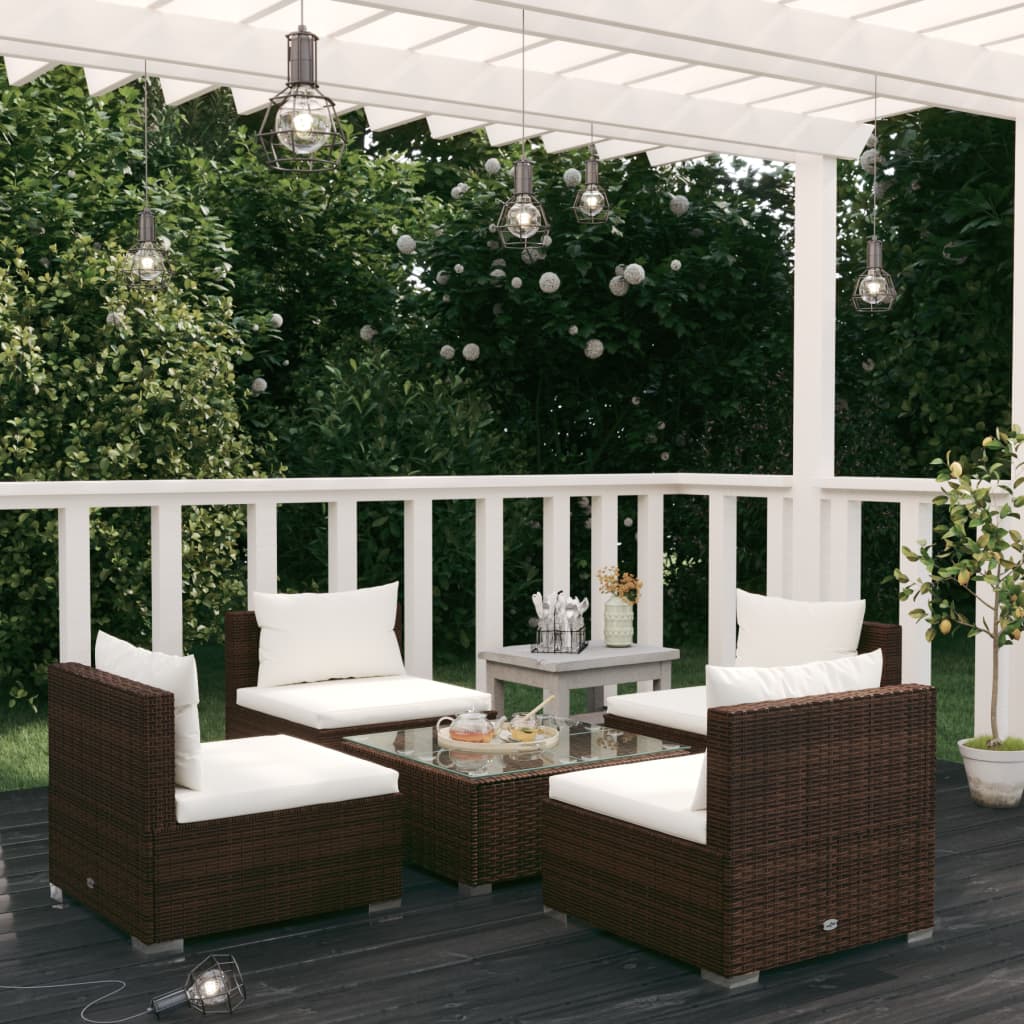 5 Piece Garden Lounge Set With Cushions Poly Rattan Grey