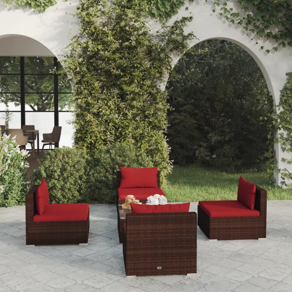 5 Piece Garden Lounge Set With Cushions Poly Rattan Grey