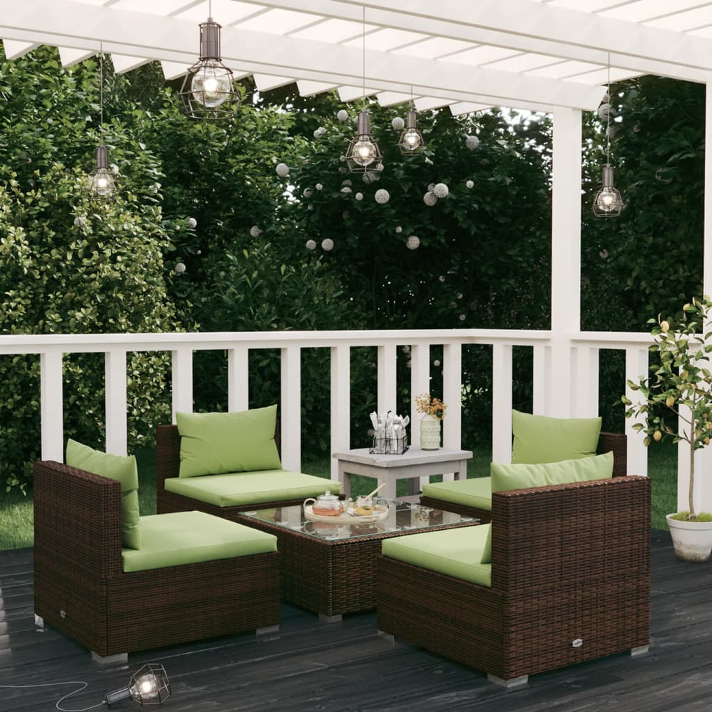 5 Piece Garden Lounge Set With Cushions Poly Rattan Grey