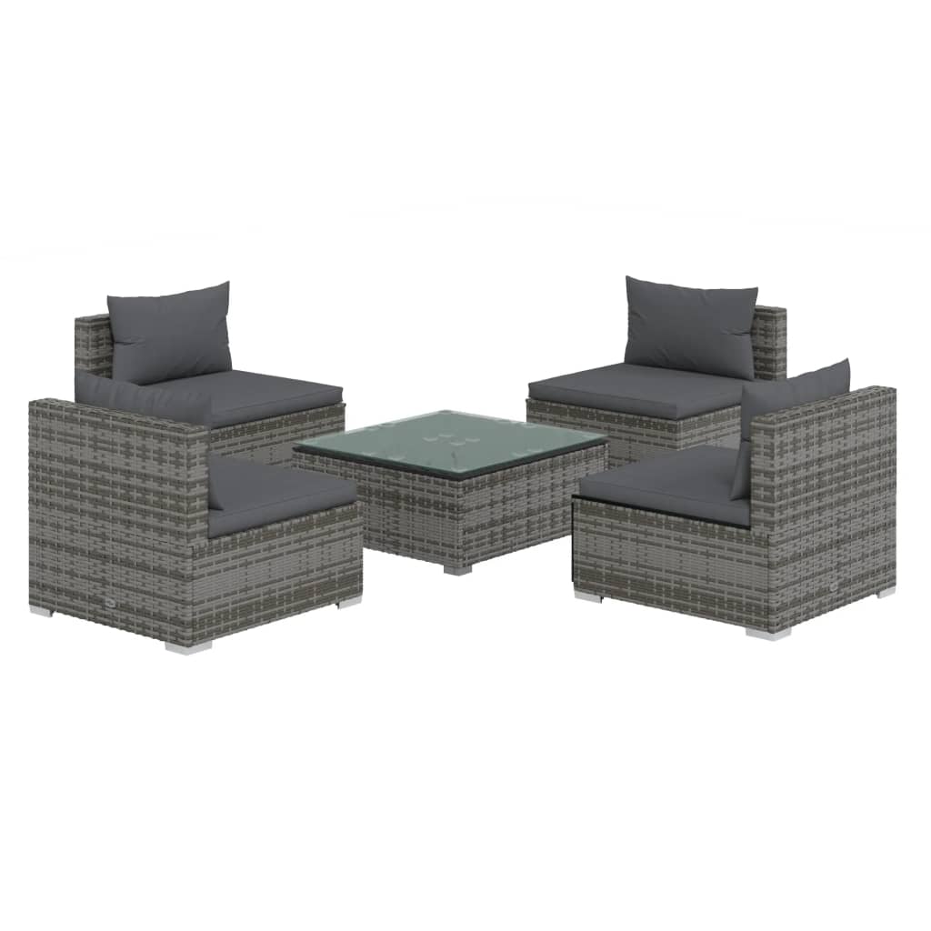 5 Piece Garden Lounge Set With Cushions Poly Rattan Grey