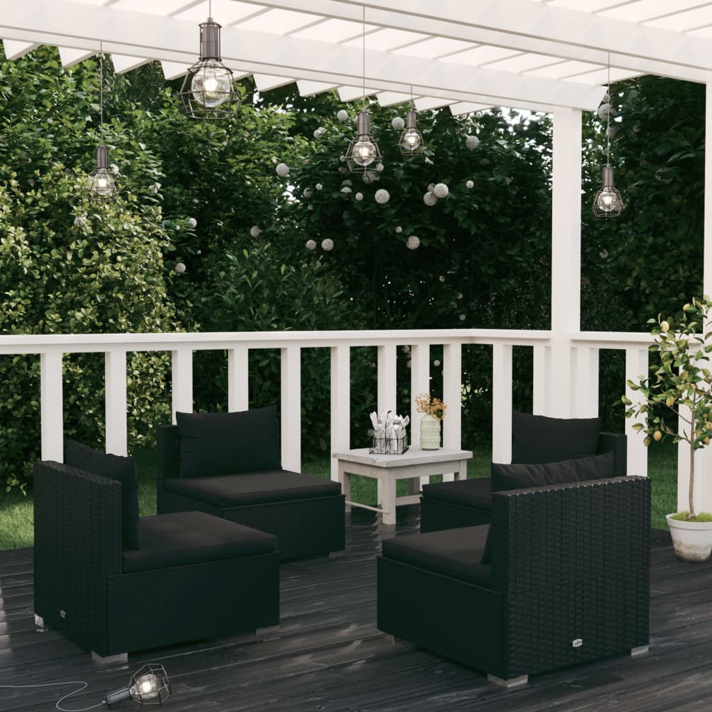 5 Piece Garden Lounge Set With Cushions Poly Rattan Grey
