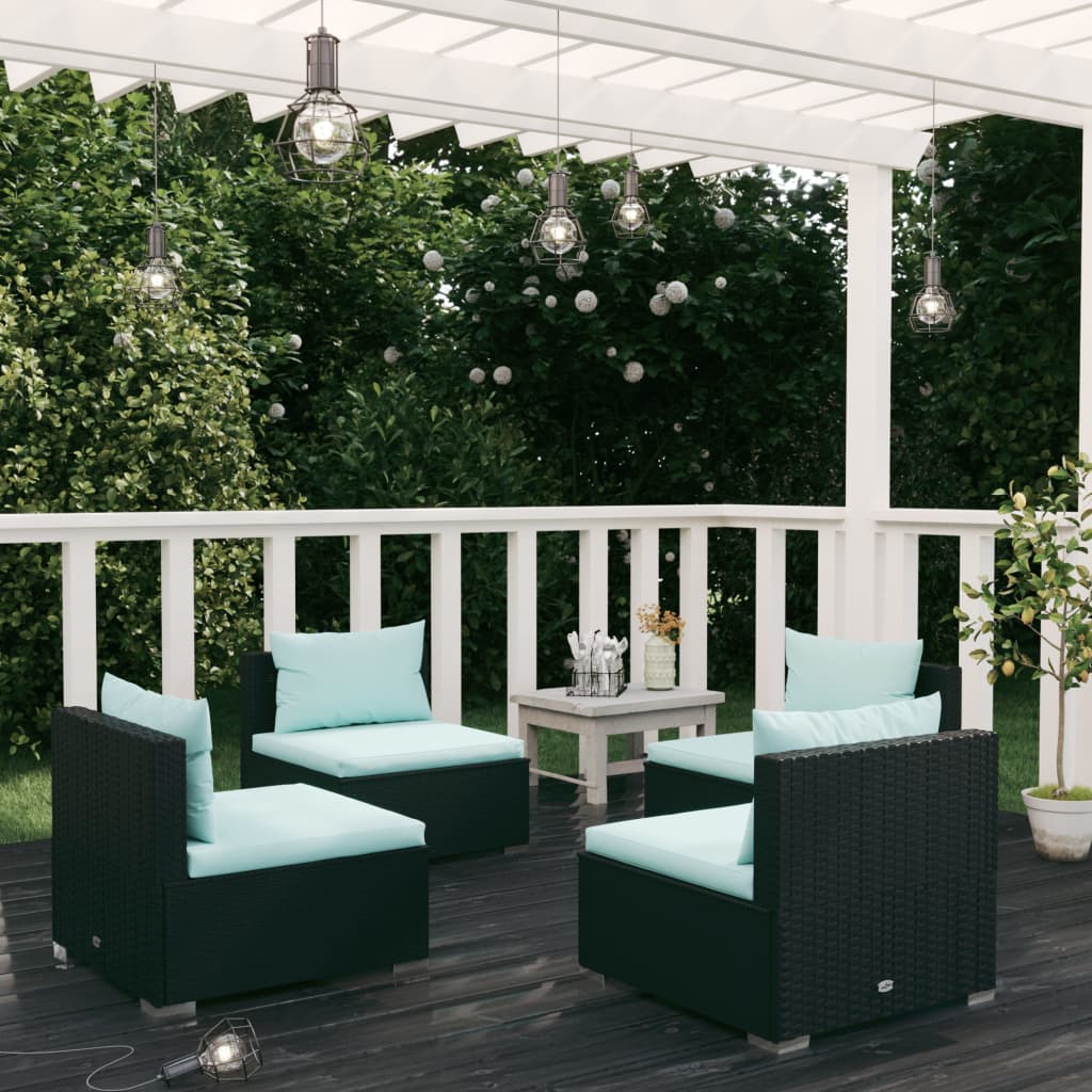 5 Piece Garden Lounge Set With Cushions Poly Rattan Grey