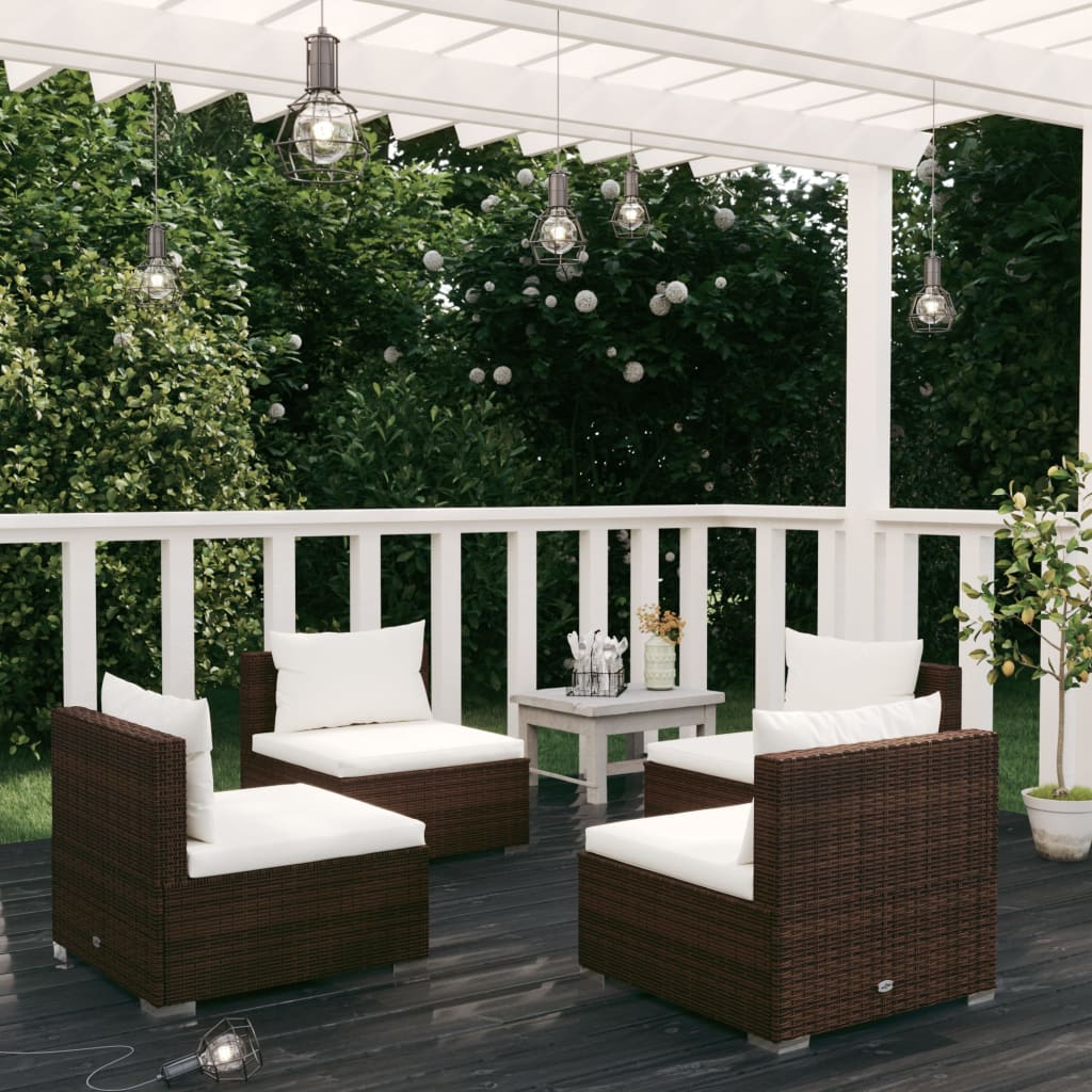 5 Piece Garden Lounge Set With Cushions Poly Rattan Grey