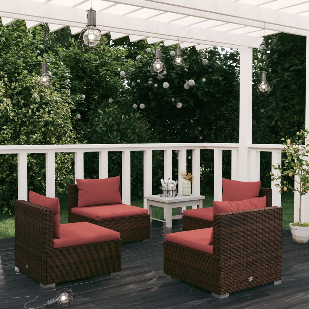 5 Piece Garden Lounge Set With Cushions Poly Rattan Grey