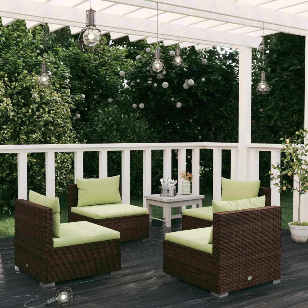 5 Piece Garden Lounge Set With Cushions Poly Rattan Grey