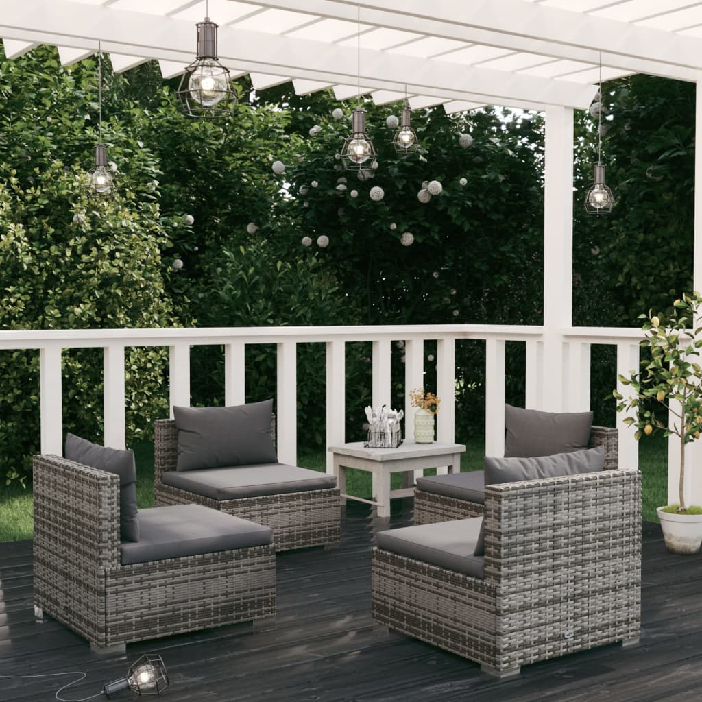 5 Piece Garden Lounge Set With Cushions Poly Rattan Grey