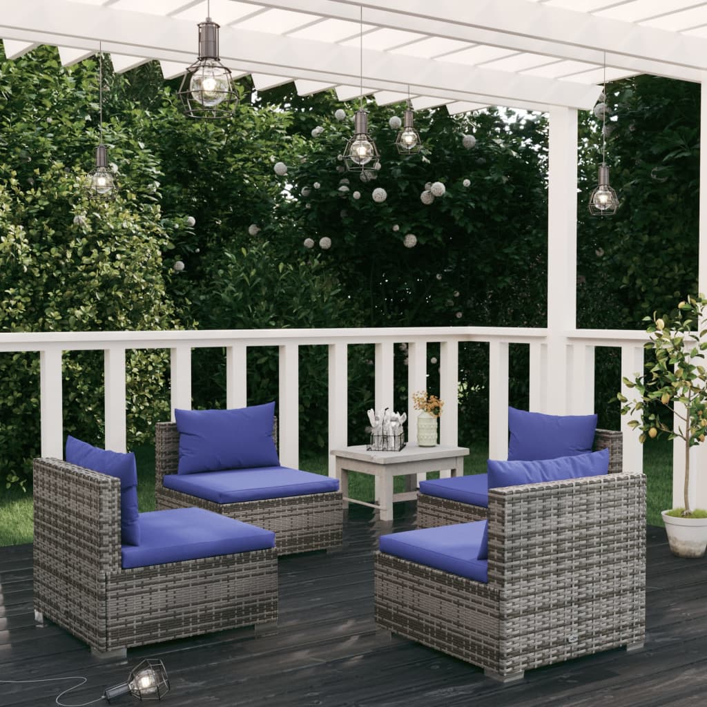 5 Piece Garden Lounge Set With Cushions Poly Rattan Grey