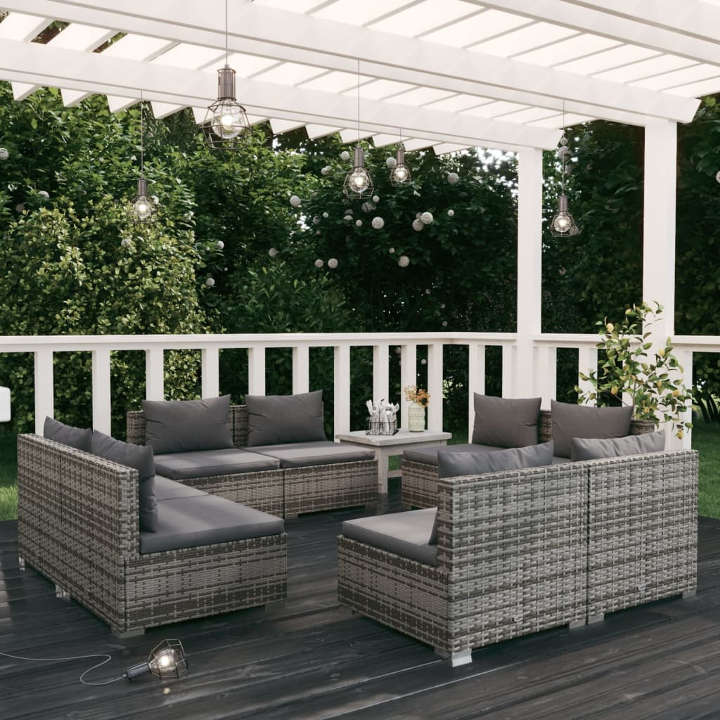 5 Piece Garden Lounge Set With Cushions Poly Rattan Grey