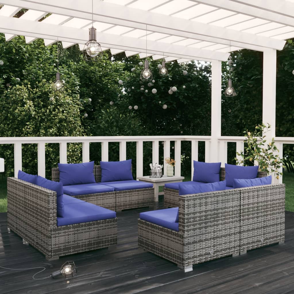 5 Piece Garden Lounge Set With Cushions Poly Rattan Grey