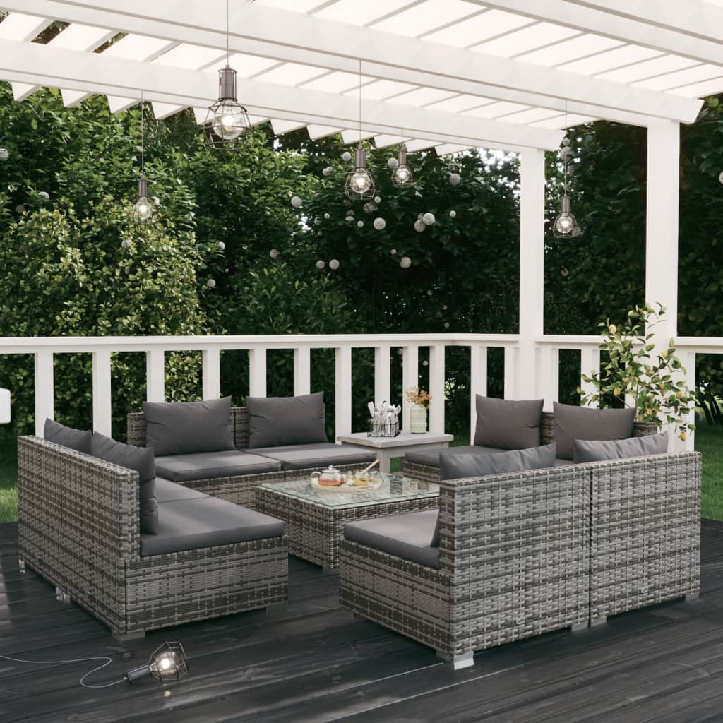 5 Piece Garden Lounge Set With Cushions Poly Rattan Grey